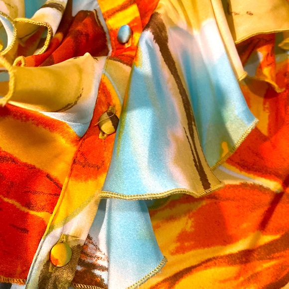 Essentials colorful floral tropical costal button up designer Blouse - Picture 3 of 13